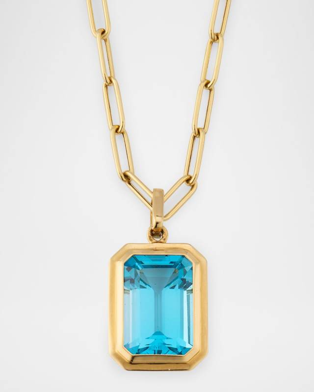 18K Manhattan Emerald-Cut Blue Topaz Pendant Necklace